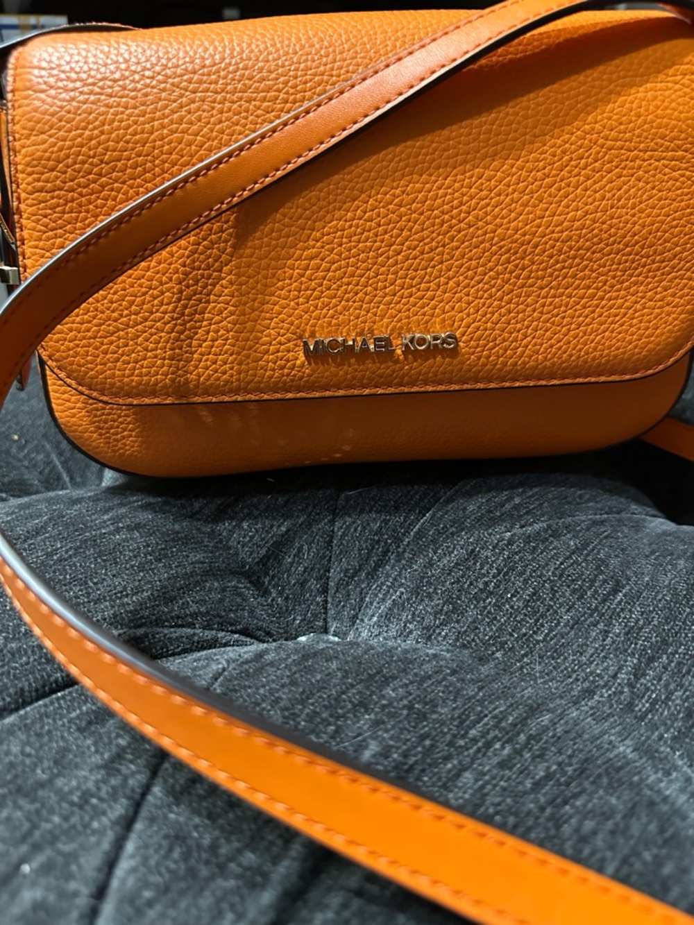 Michael Kors Orange Pebbled Leather Crossbody Bag - Picture 3 of 14